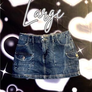 Cargo Denim Mini Skirt - Blue